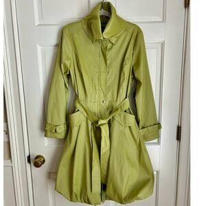 NWT Samual Dong Light Green Bubble Skirt Tie Belt Trench Coat Dress Size Large